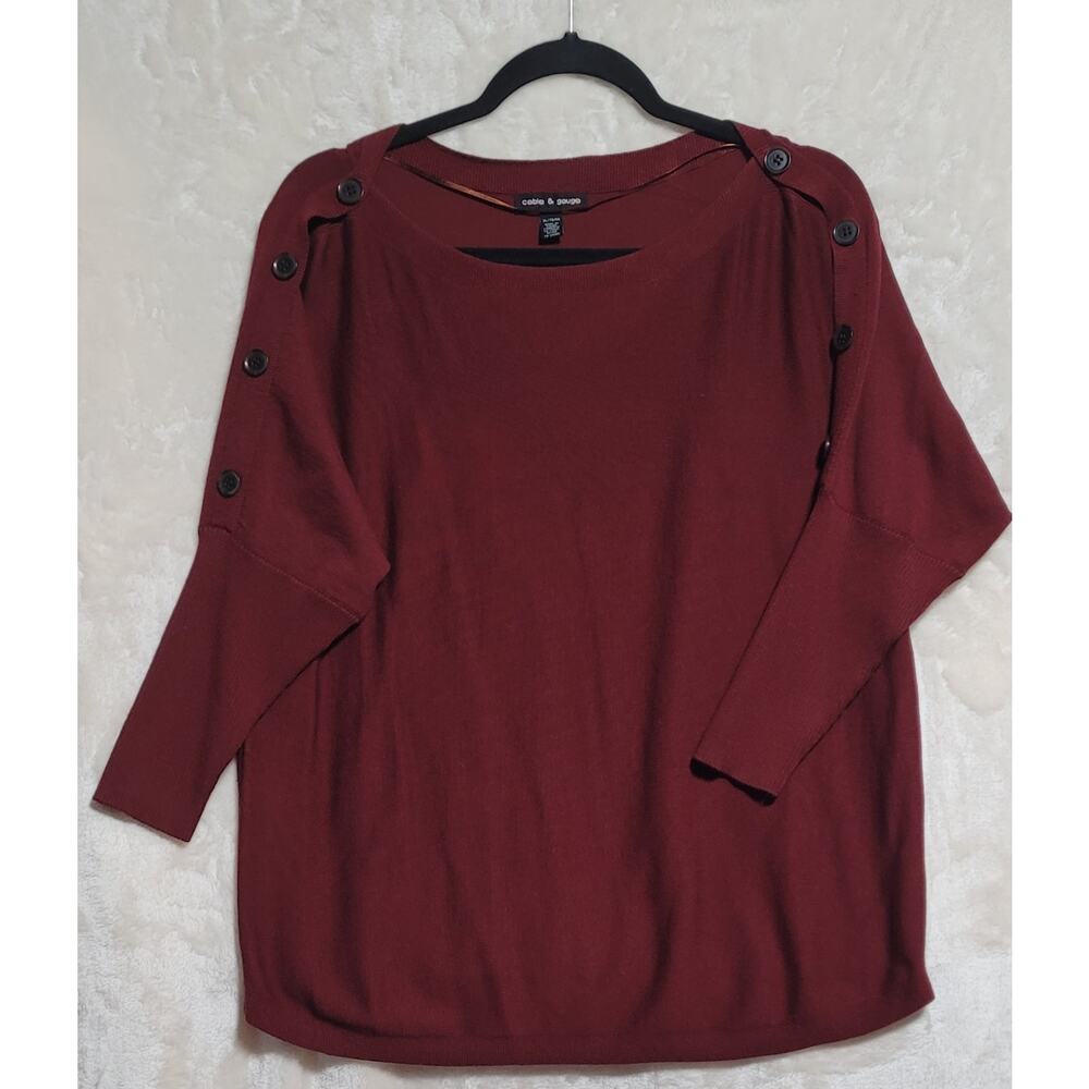 Women's Cable & Guage Cotton Blend Burgundy Sweater Size XL